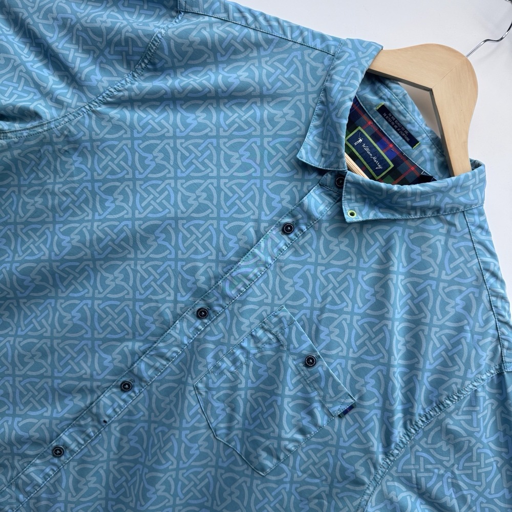 William Murray Golf Mens XXL Button Up Shirt Light Blue Celtic Knot Short Sleeve
